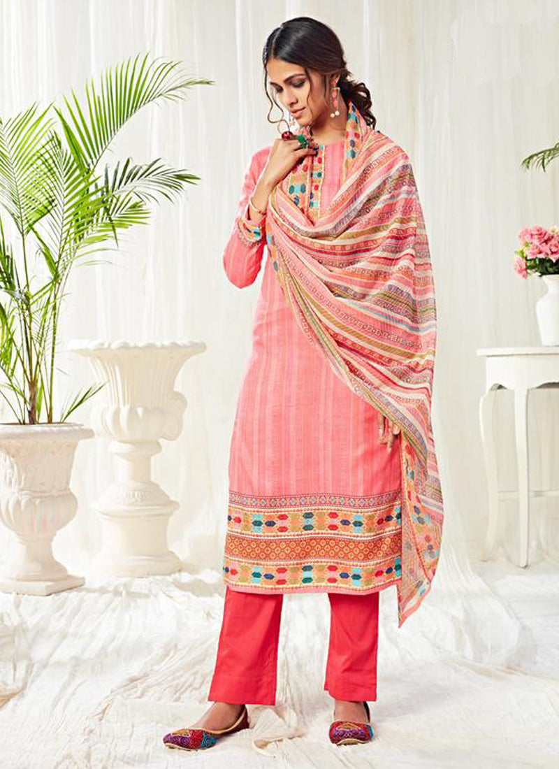 Vegaa Fashion Peach Cotton Digital Printed Swarwoski Work Salwar Suit | Grocsy