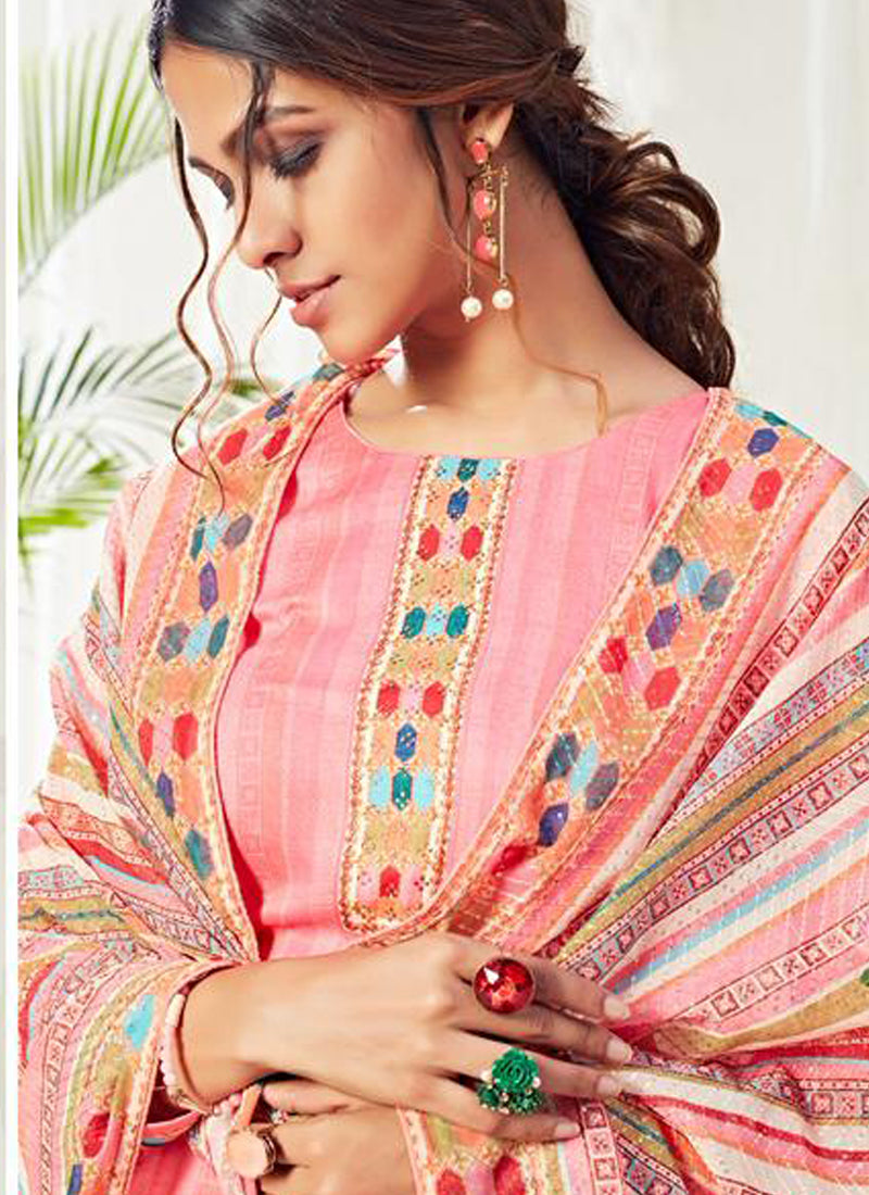 Vegaa Fashion Peach Cotton Digital Printed Swarwoski Work Salwar Suit | Grocsy