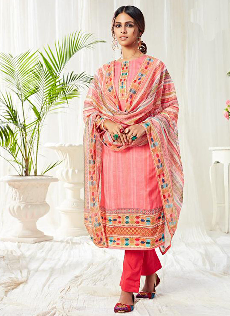 Vegaa Fashion Peach Cotton Digital Printed Swarwoski Work Salwar Suit | Grocsy