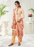 Vegaa Fashion Cream Cotton Digital Printed Swarwoski Work Salwar Suit | Grocsy
