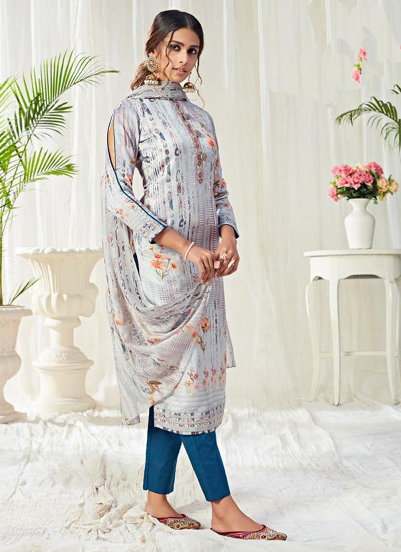 Vegaa Fashion Light Blue Cotton Digital Printed Swarwoski Work Salwar Suit | Grocsy