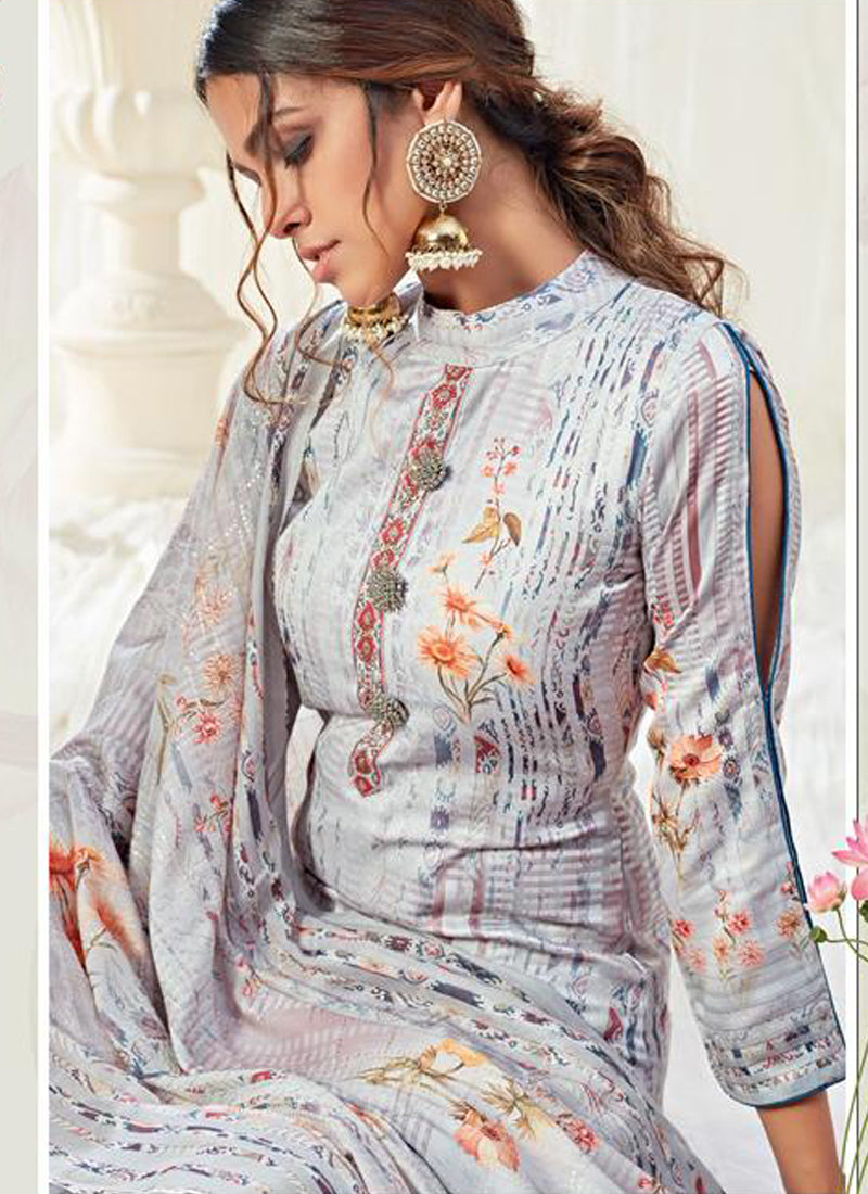 Vegaa Fashion Light Blue Cotton Digital Printed Swarwoski Work Salwar Suit | Grocsy