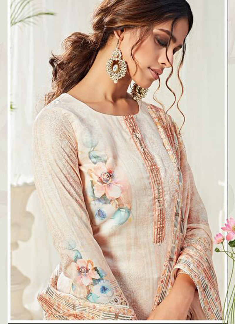 Vegaa Fashion Off White Cotton Digital Printed Swarwoski Work Salwar Suit | Grocsy