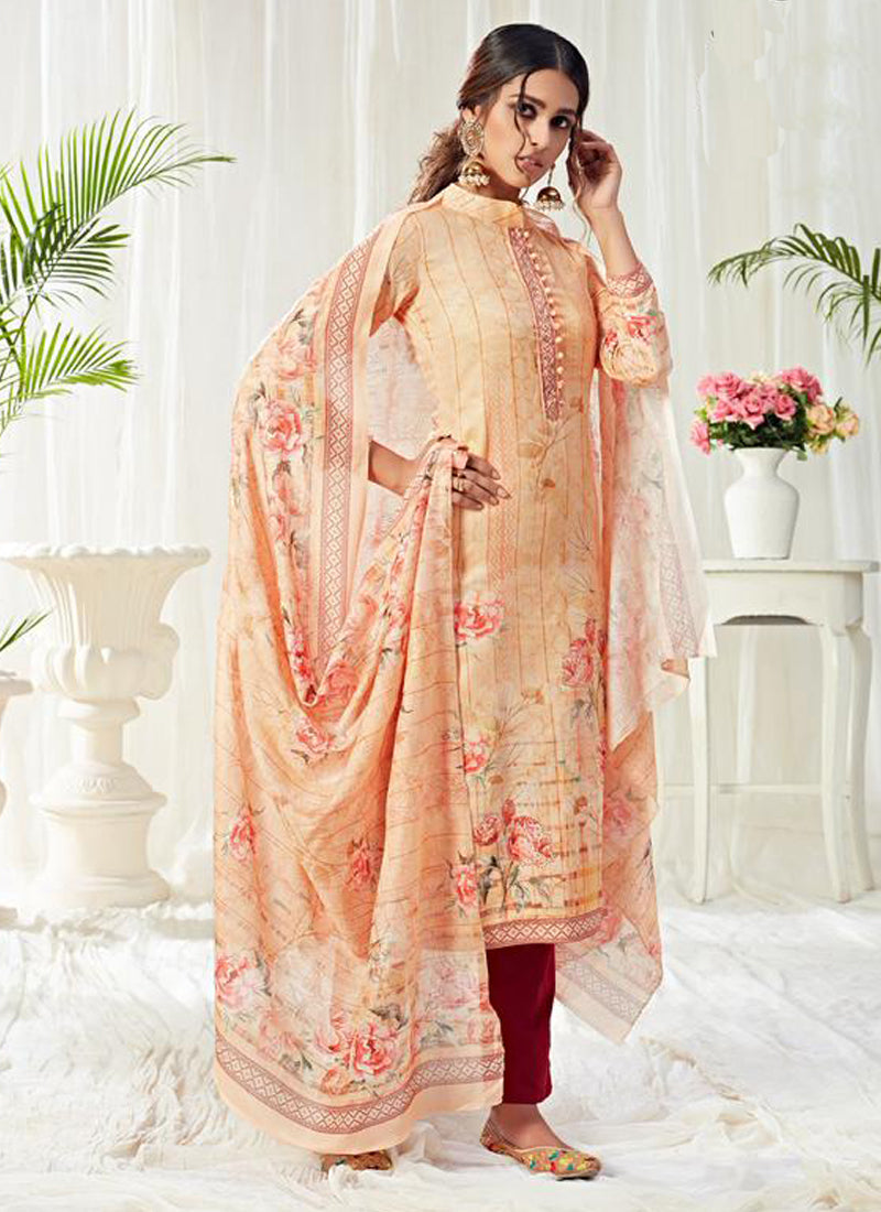 Vegaa Fashion Cream Cotton Digital Printed Swarwoski Work Salwar Suit | Grocsy