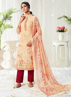 Vegaa Fashion Cream Cotton Digital Printed Swarwoski Work Salwar Suit | Grocsy