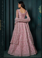 Vegaa Fashion Dusty Pink Net Embroidered Wedding Lehenga | Grocsy
