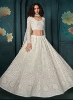 Vegaa Fashion Off White Georgette Embroidered Wedding Lehenga | Grocsy
