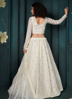 Vegaa Fashion Off White Georgette Embroidered Wedding Lehenga | Grocsy
