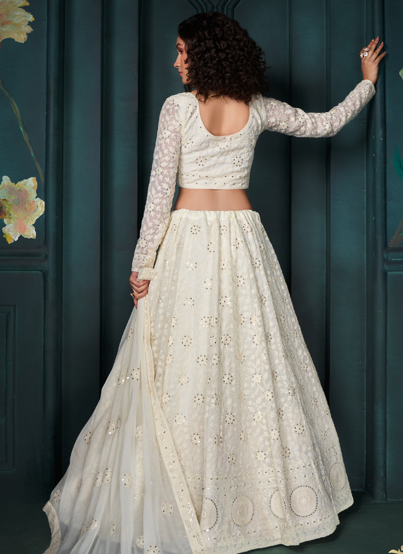 Vegaa Fashion Off White Georgette Embroidered Wedding Lehenga | Grocsy