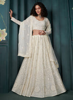 Vegaa Fashion Off White Georgette Embroidered Wedding Lehenga | Grocsy