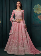 Vegaa Fashion Pink Georgette Embroidered Wedding Lehenga | Grocsy