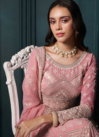 Vegaa Fashion Pink Georgette Embroidered Wedding Lehenga | Grocsy