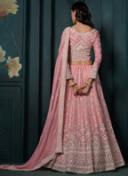 Vegaa Fashion Pink Georgette Embroidered Wedding Lehenga | Grocsy