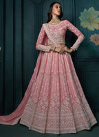Vegaa Fashion Pink Georgette Embroidered Wedding Lehenga | Grocsy