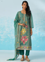 Vegaa Fashion Turquoise Organza Embroidered Party Wear Suit | Grocsy