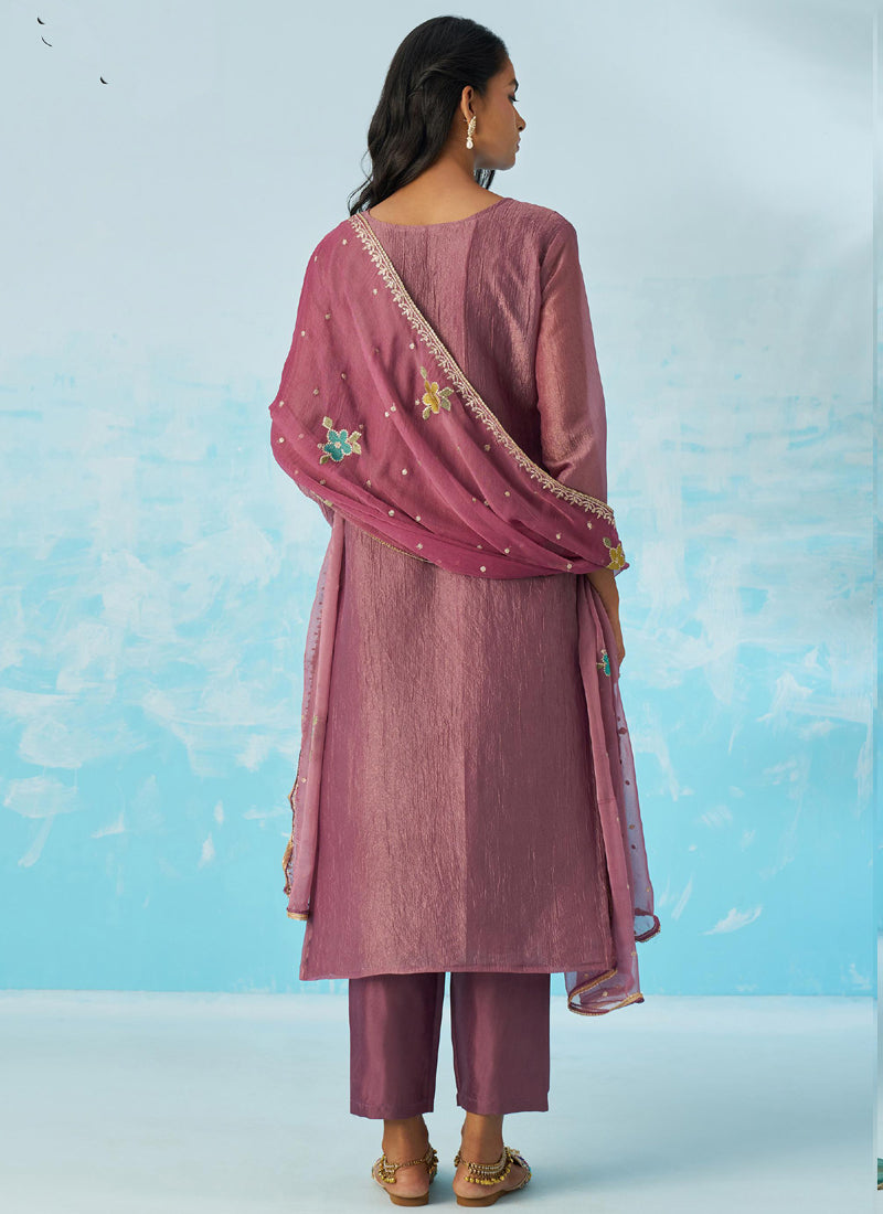 Vegaa Fashion Lavender Organza Embroidered Party Wear Suit | Grocsy