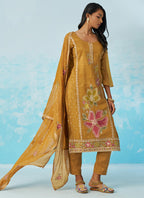 Vegaa Fashion Mustard Organza Embroidered Party Wear Suit | Grocsy