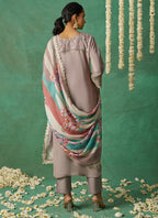 Vegaa Fashion Beige Pure Organza Embroidered Wedding Wear Suit | Grocsy