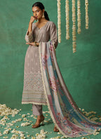 Vegaa Fashion Beige Pure Organza Embroidered Wedding Wear Suit | Grocsy