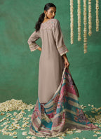 Vegaa Fashion Beige Pure Organza Embroidered Wedding Wear Suit | Grocsy