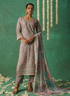 Vegaa Fashion Beige Pure Organza Embroidered Wedding Wear Suit | Grocsy