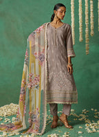 Vegaa Fashion Beige Pure Organza Embroidered Wedding Wear Suit | Grocsy