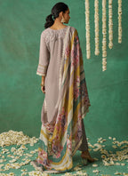Vegaa Fashion Beige Pure Organza Embroidered Wedding Wear Suit | Grocsy
