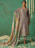 Vegaa Fashion Beige Pure Organza Embroidered Wedding Wear Suit | Grocsy