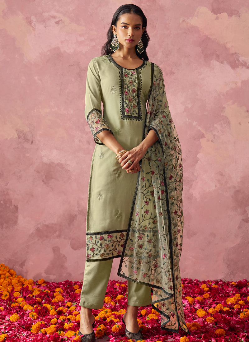 Vegaa Fashion Beige Georgette Embroidered Salwar Suit | Grocsy