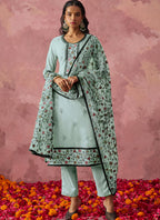 Vegaa Fashion Sky Blue Georgette Embroidered Salwar Suit | Grocsy