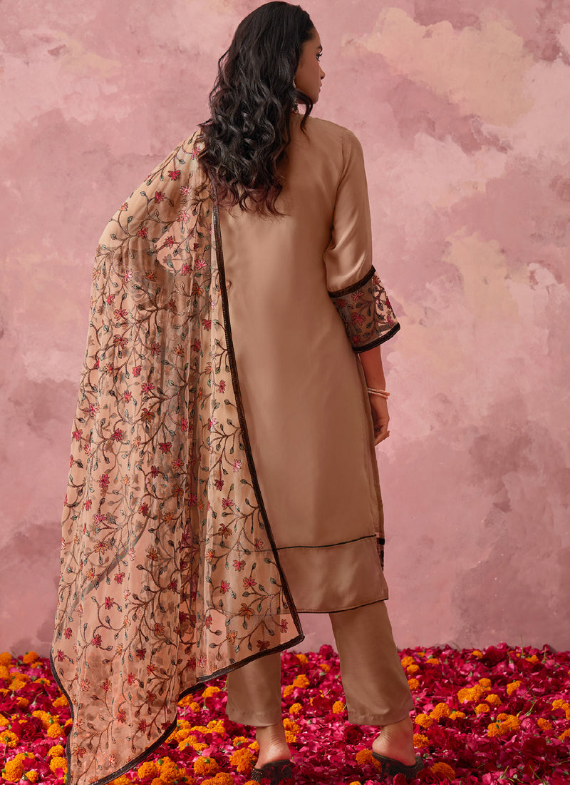 Vegaa Fashion Light Orange Georgette Embroidered Salwar Suit | Grocsy