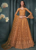 Vegaa Fashion Designer Orange Net Embroidery Bridal Lehenga | Grocsy