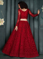 Vegaa Fashion Designer Red Net Embroidery Bridal Lehenga | Grocsy