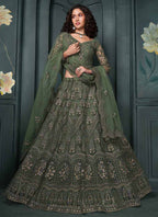 Vegaa Fashion Designer Mehendi Net Embroidery Bridal Lehenga | Grocsy