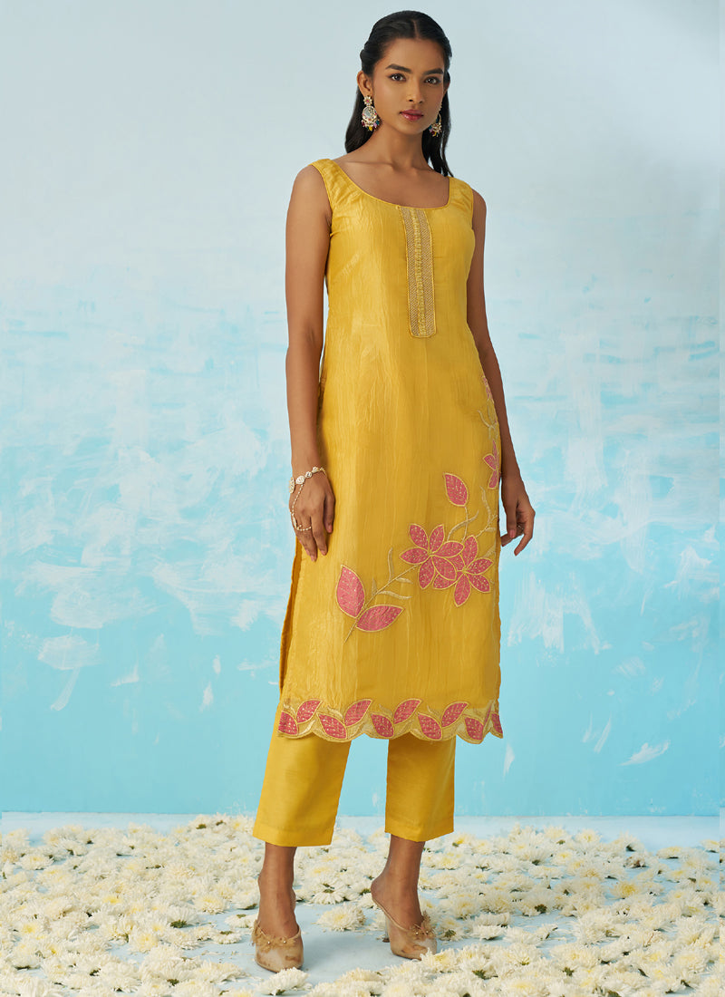 Vegaa Fashion Yellow Silk Embroidered Designer Salwar Suit | Grocsy