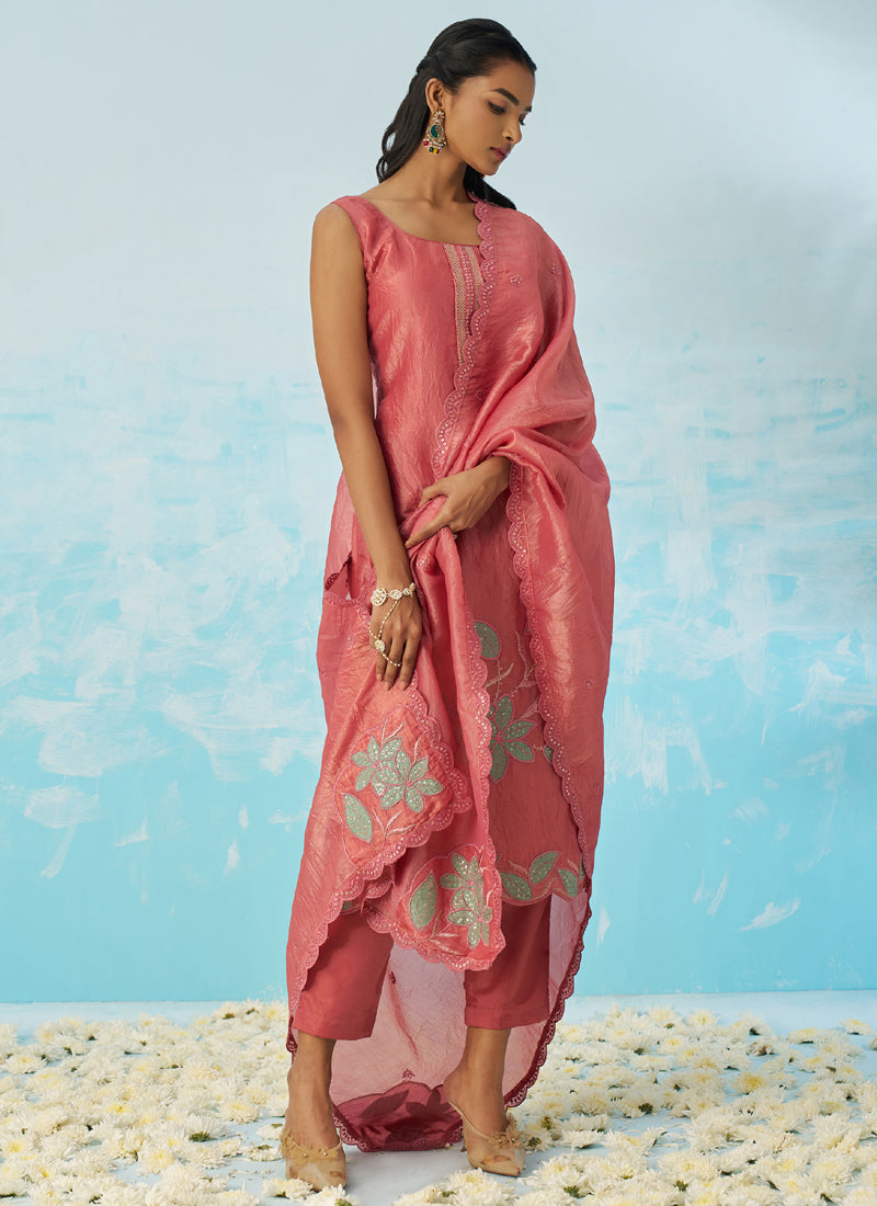 Vegaa Fashion Blush Red Silk Embroidered Designer Salwar Suit | Grocsy