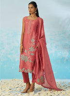 Vegaa Fashion Blush Red Silk Embroidered Designer Salwar Suit | Grocsy