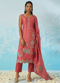 Vegaa Fashion Blush Red Silk Embroidered Designer Salwar Suit | Grocsy