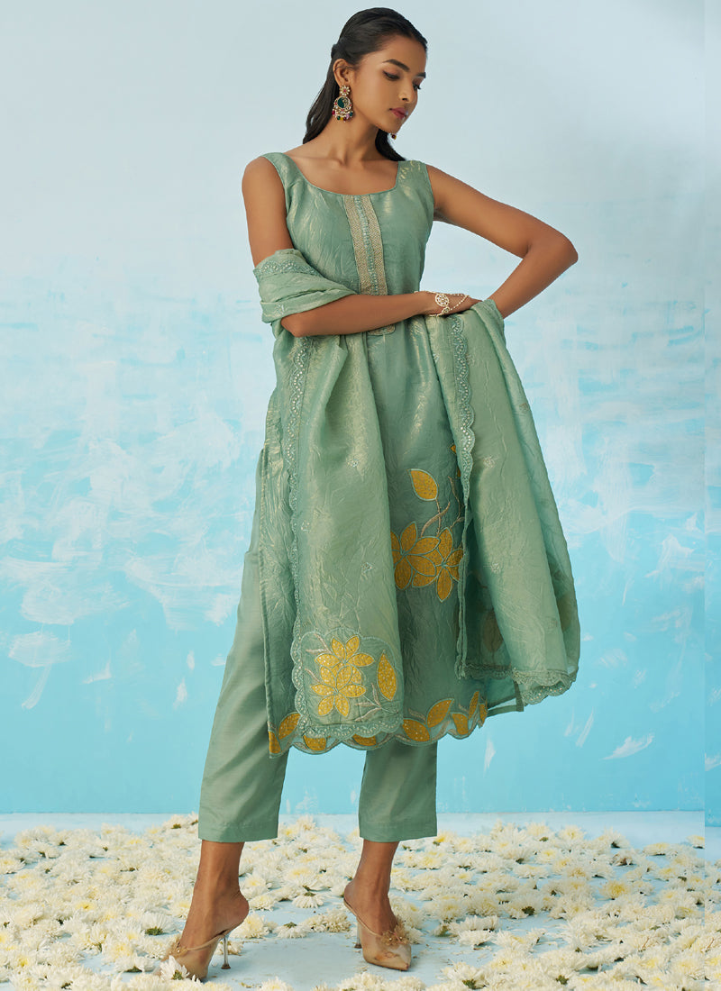 Vegaa Fashion Light Green Silk Embroidered Designer Salwar Suit | Grocsy