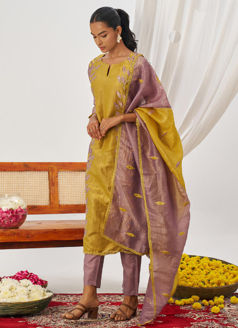 Vegaa Fashion Yellow Organza Embroidered Party Wear Suit | Grocsy