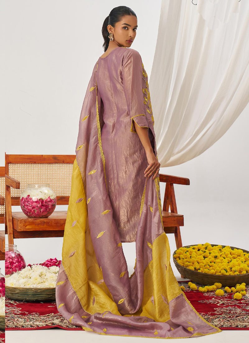 Vegaa Fashion Yellow Organza Embroidered Party Wear Suit | Grocsy