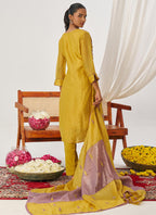 Vegaa Fashion Yellow And Lavender Organza Embroidered Party Wear Suit | Grocsy
