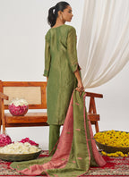 Vegaa Fashion Peach Organza Embroidered Party Wear Suit | Grocsy