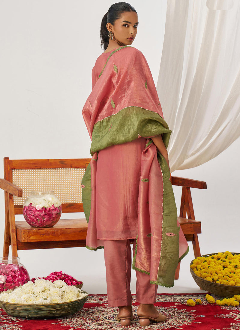 Vegaa Fashion Peach Organza Embroidered Party Wear Suit | Grocsy
