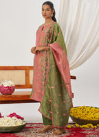 Vegaa Fashion Peach Organza Embroidered Party Wear Suit | Grocsy