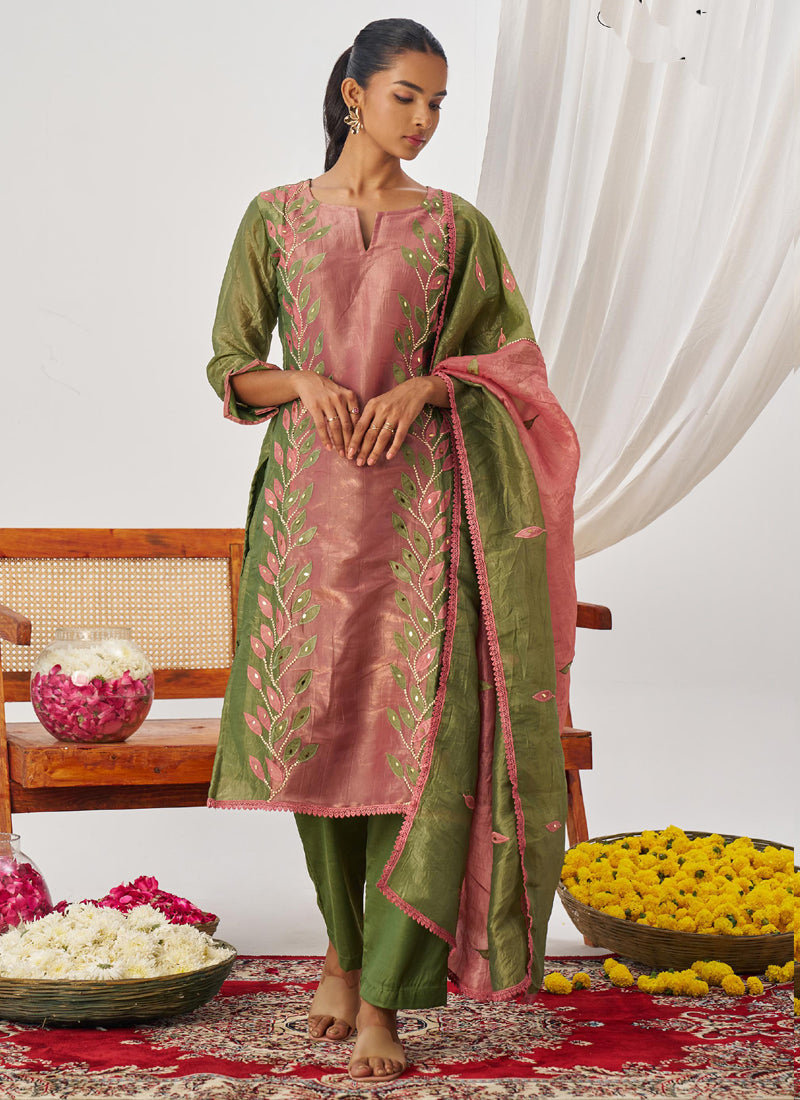 Vegaa Fashion Peach Organza Embroidered Party Wear Suit | Grocsy