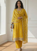 Vegaa Fashion Yellow Shimmer Organza Embroidered Party Wear Suit | Grocsy