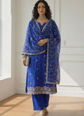 Vegaa Fashion Blue Shimmer Organza Embroidered Party Wear Suit | Grocsy