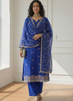 Vegaa Fashion Blue Shimmer Organza Embroidered Party Wear Suit | Grocsy
