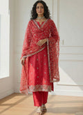 Vegaa Fashion Red Shimmer Organza Embroidered Party Wear Suit | Grocsy